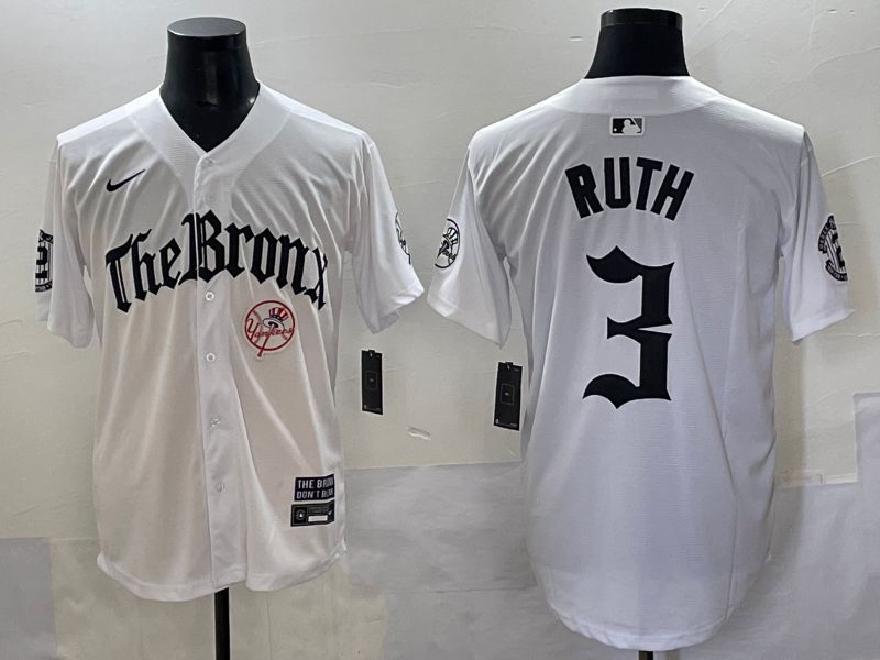 Men 2025 New York Yankees #3 Ruth White Five generations Joint Name Nike MLB Jersey style 6